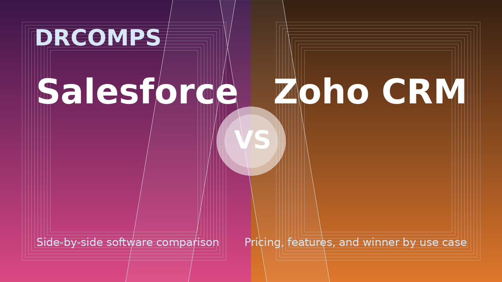 Salesforce vs Zoho CRM software comparison by DRCOMPS, highlighting pricing, features, and use case results.